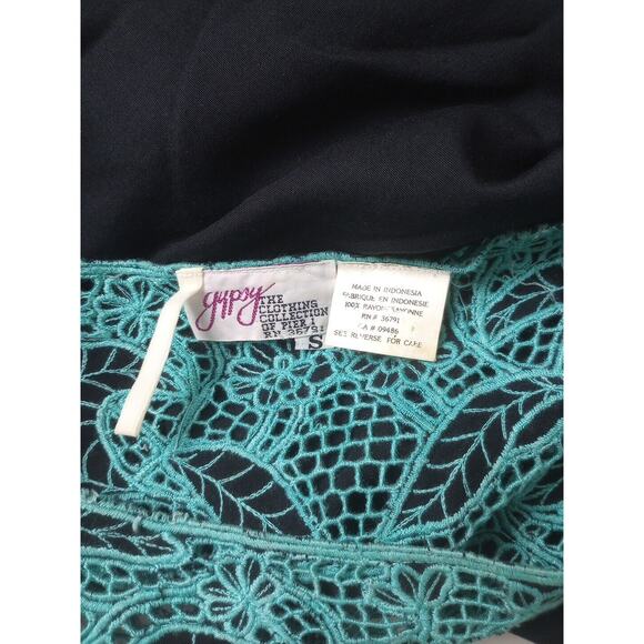 Vintage Gypsy Pier 1 Women Dress Small Black Teal Lace Muumuu Shift 90s - Picture 5 of 6